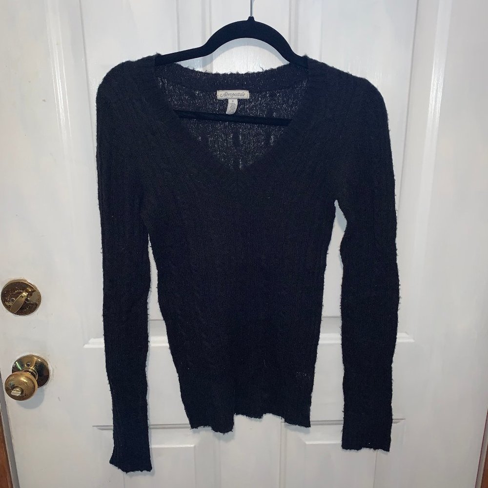 Aeropostale Black Ribbed V-Neck Sweater